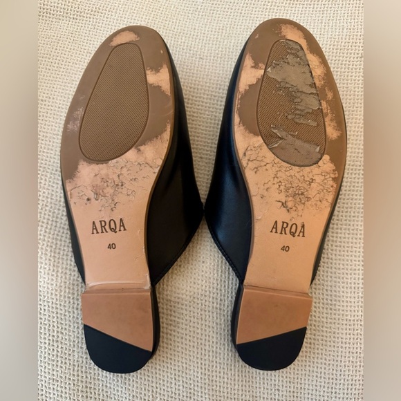 Black Faux Leather Mules with Gold Accents - Picture 4 of 4